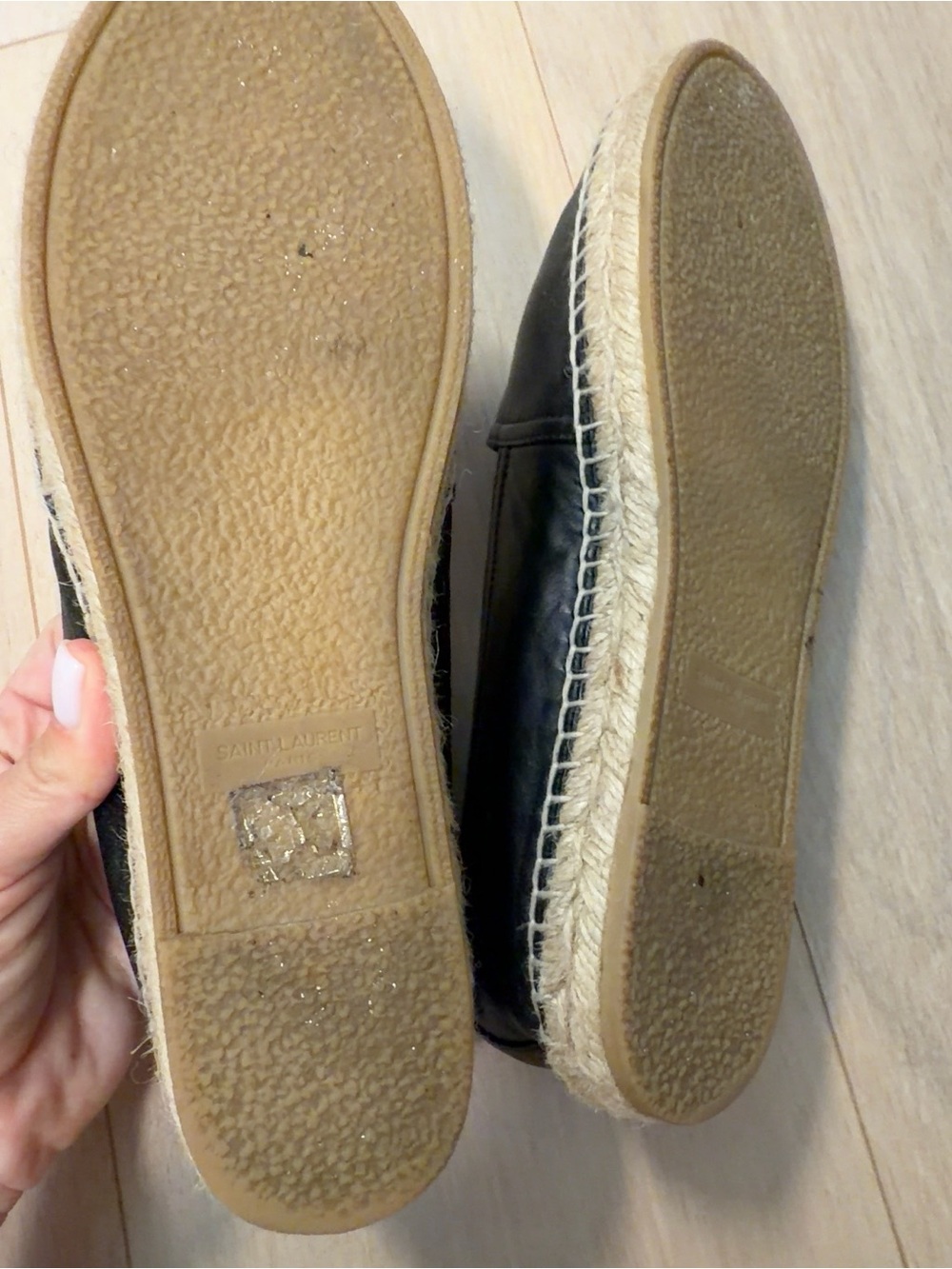 Saint Laurent Black Leather Espadrille Flats with Embossed YSL - Picture 3 of 4